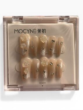 Nude and Ivory Beige 3D Rose Floral Press-On Nail Set